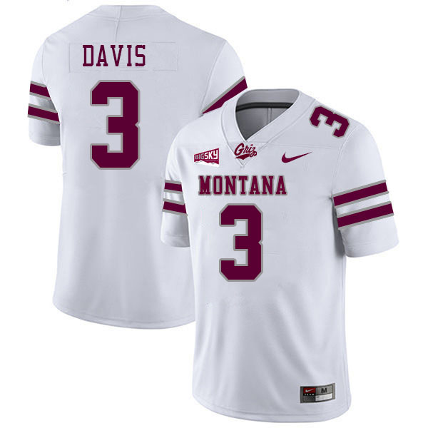 Montana Grizzlies #3 Brooks Davis College Football Jerseys Stitched Sale-White